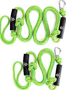 Obcursco Bungee Dock Lines for Boat, Docking Rope with 316 Stainless Steel Clips, Accessories for Jet Ski, PWC, SeaDoo, Pontoon, Center Console, Sets of Two(4ft & 6ft) (Green/Yellow) product image