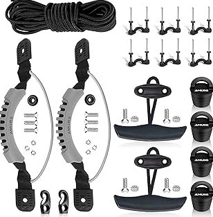 Kayak Carry Handles Kayak Accessory Kayak Scupper Plug kayak handles replacement and T-Handle with 8 Feet Bungee Cord Tri-Grip Rivet Pad Eyes Kit Kayak Parts for Lifetime,Ocean,Emotion Canoe Boat product image