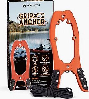 Canoe Anchor Grip - Boat, Float Tube & Kayak Fishing Accessories, Kayaking Equipment - Brush Clamp Anchor with Teeth - Gripper with 15ft Paracord - Rubber Grips - Coated Steel - product image