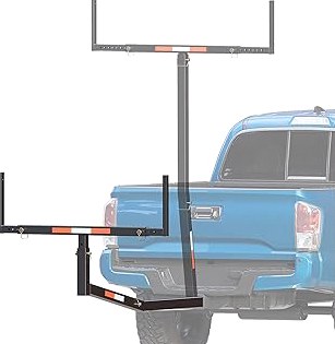 ECOTRIC 750lbs Capacity Black Truck Bed Extender Pickup Truck Bed Hitch Mount Extension Rack SUV Lumber Ladder Canoe Boat Kayak Long Pipes w/Flag - Powder Coated Steel product image
