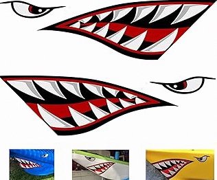 Alemon Shark Teeth Mouth Reflective Decals Graphics Sticker Fishing Boat Canoe Car Truck Kayak Decals Accessories,14.8 x 5.0 inches product image